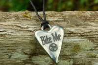 BDSM Bite Me Pendant, Erotic Sub Gift. Adjustable Waxed Cord. Hand Cast Pewter.