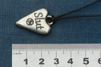 BDSM Slut Pendant, Erotic Sub Gift. Adjustable Waxed Cord. Hand Cast Pewter.