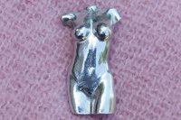 Female Torso Brooch, Hand Cast Pewter - Front View.