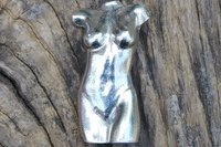 Female Torso Brooch, Hand Cast Pewter - Front View.