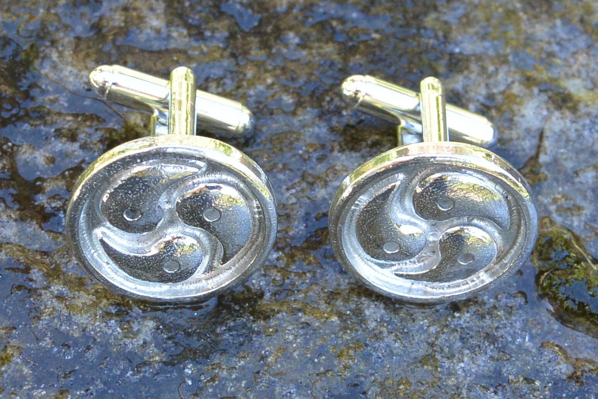 Triskelion Cufflinks – Symbol of Unity and Balance. Hand Cast Pewter.
