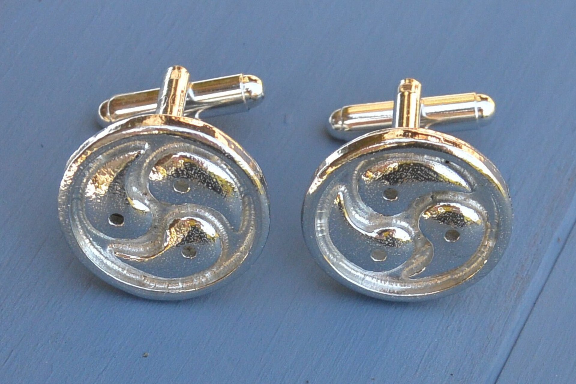 Triskelion Cufflinks – Symbol of Unity and Balance. Hand Cast Pewter.