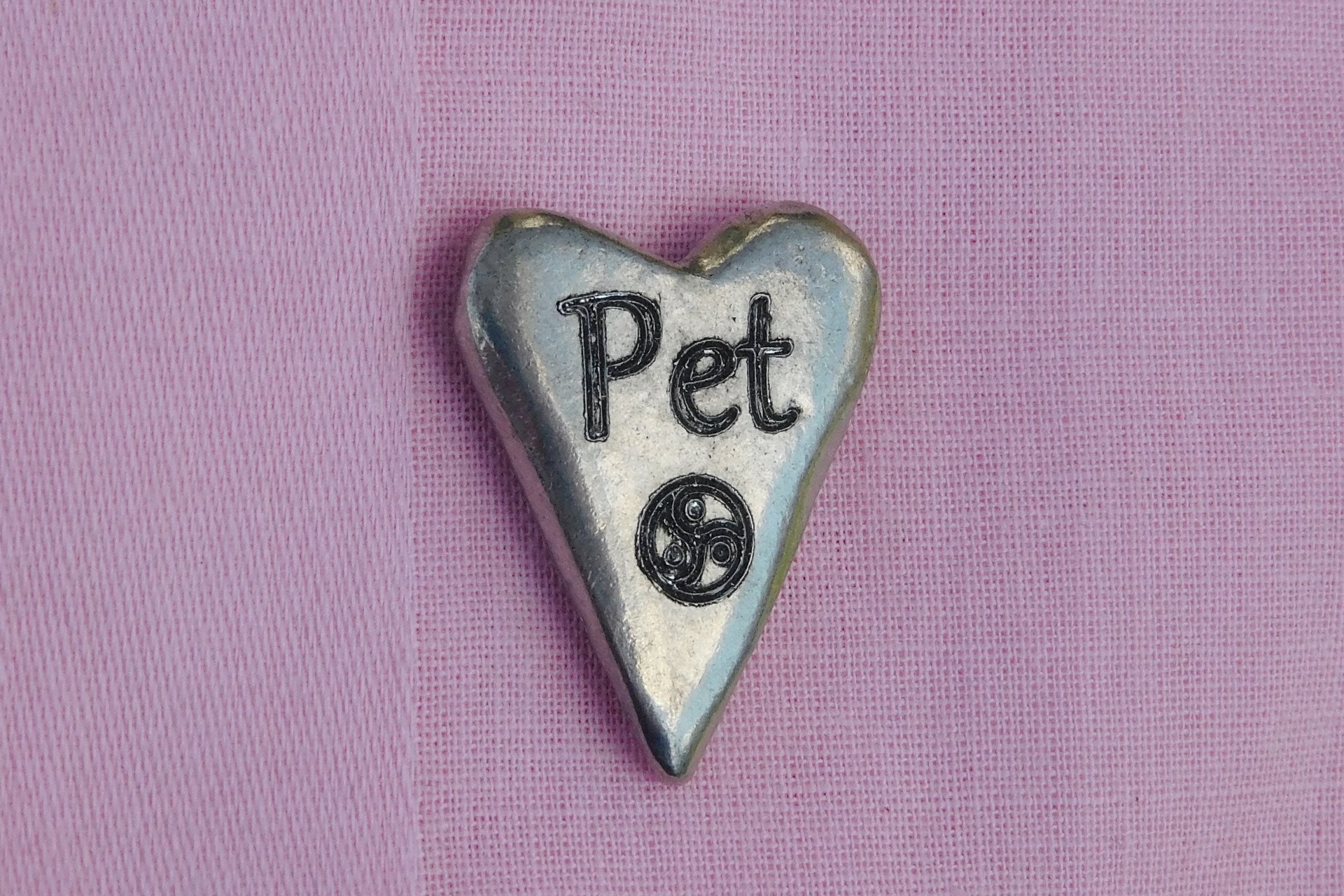 Pet, BDSM Pocket Token – Heart-Shaped Erotic Sub Gift in Hand Cast Pewter.