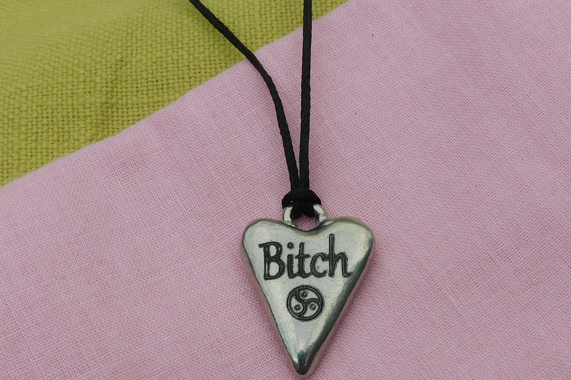 BDSM Bitch Pendant, Erotic Sub Gift. Adjustable Waxed Cord. Hand Cast Pewter.