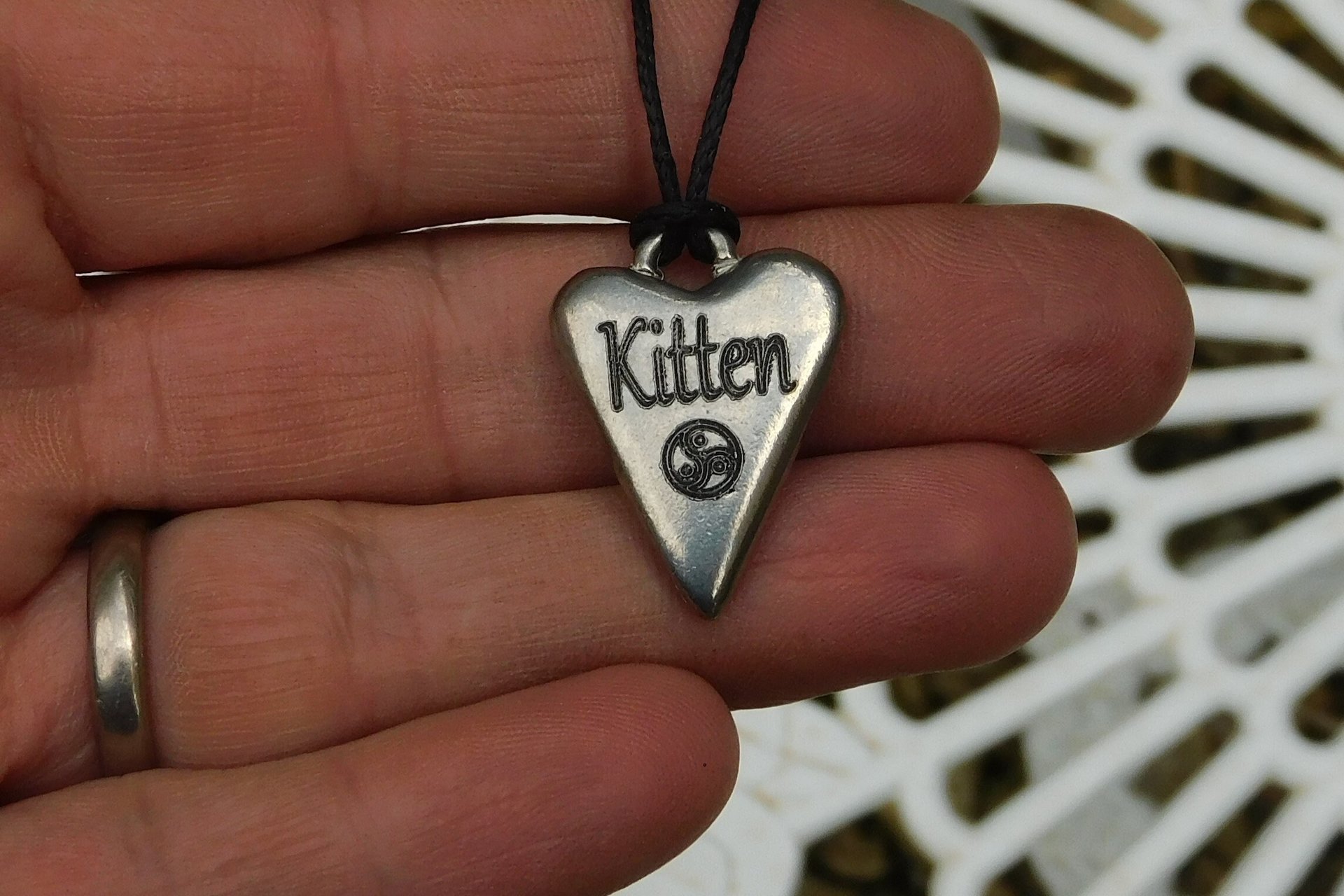 BDSM Kitten Pendant, Erotic Sub Gift. Adjustable Waxed Cord. Hand Cast Pewter.
