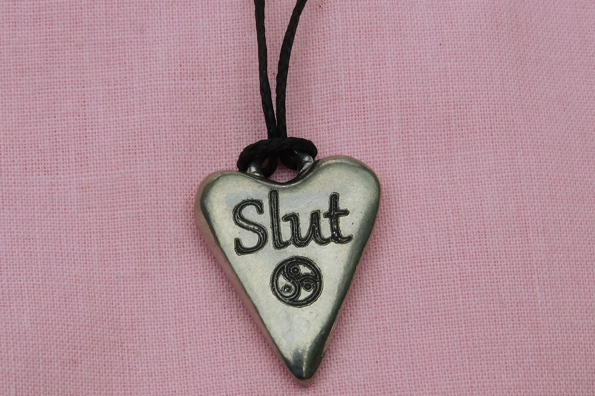 BDSM Slut Pendant, Erotic Sub Gift. Adjustable Waxed Cord. Hand Cast Pewter.