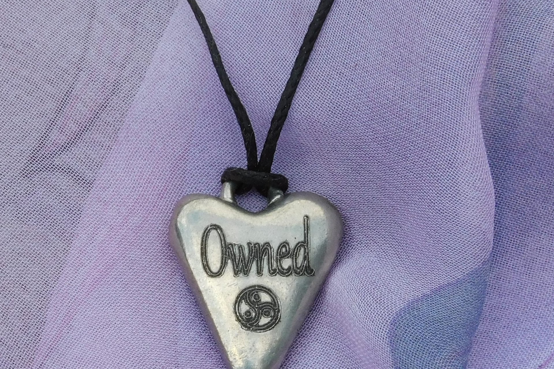 BDSM Owned Pendant, Erotic Sub Gift. Adjustable Waxed Cord. Hand Cast Pewter.