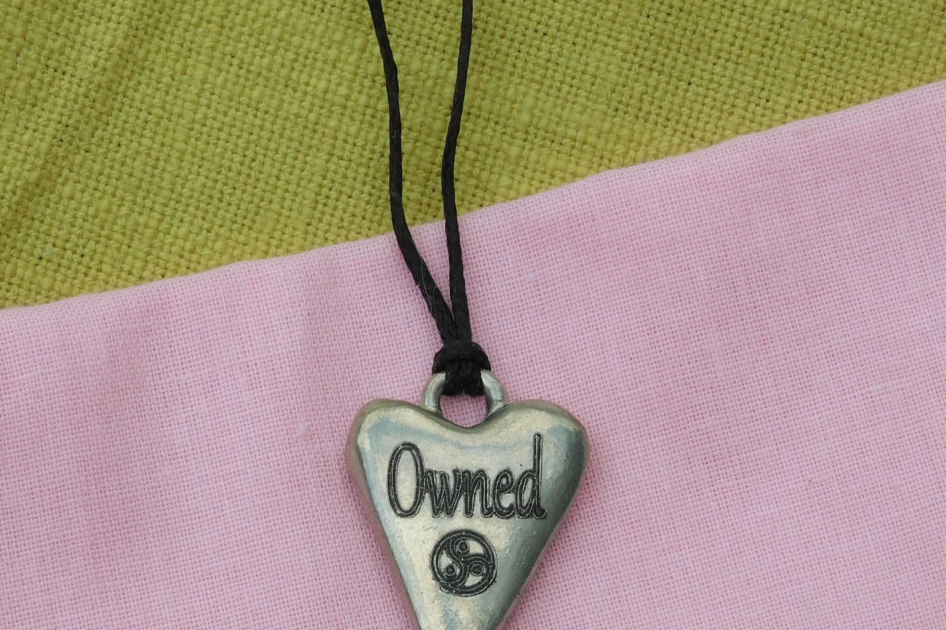 BDSM Owned Pendant, Erotic Sub Gift. Adjustable Waxed Cord. Hand Cast Pewter.