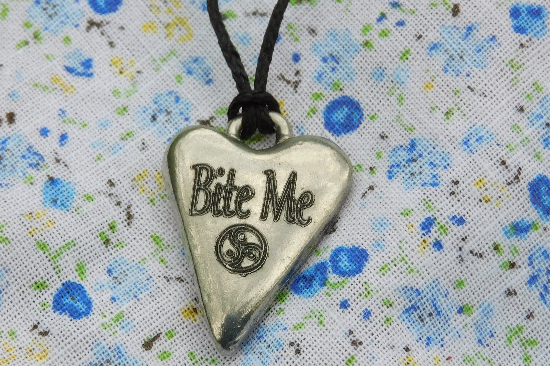 BDSM Bite Me Pendant, Erotic Sub Gift. Adjustable Waxed Cord. Hand Cast Pewter.