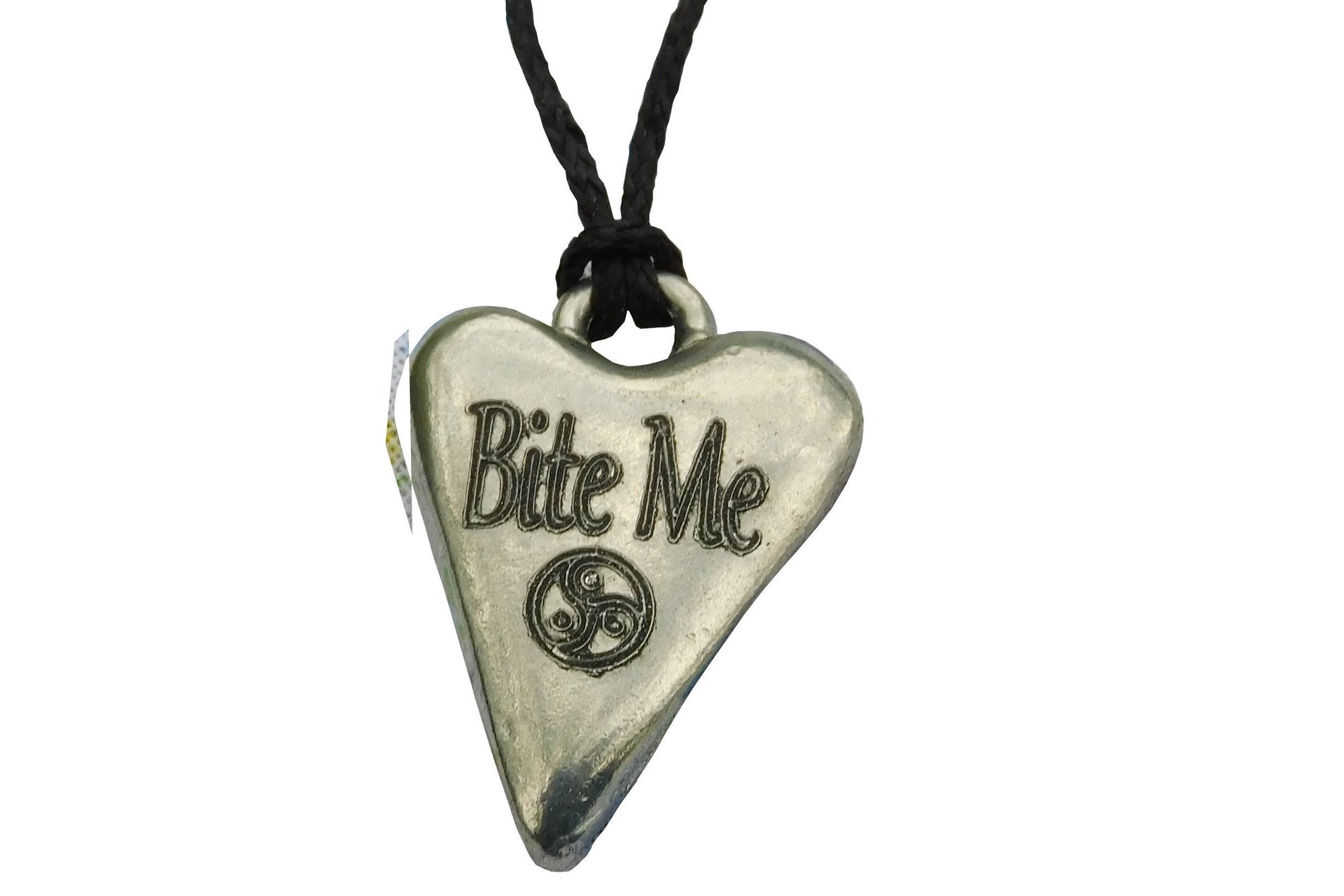 BDSM Bite Me Pendant, Erotic Sub Gift. Adjustable Waxed Cord. Hand Cast Pewter.
