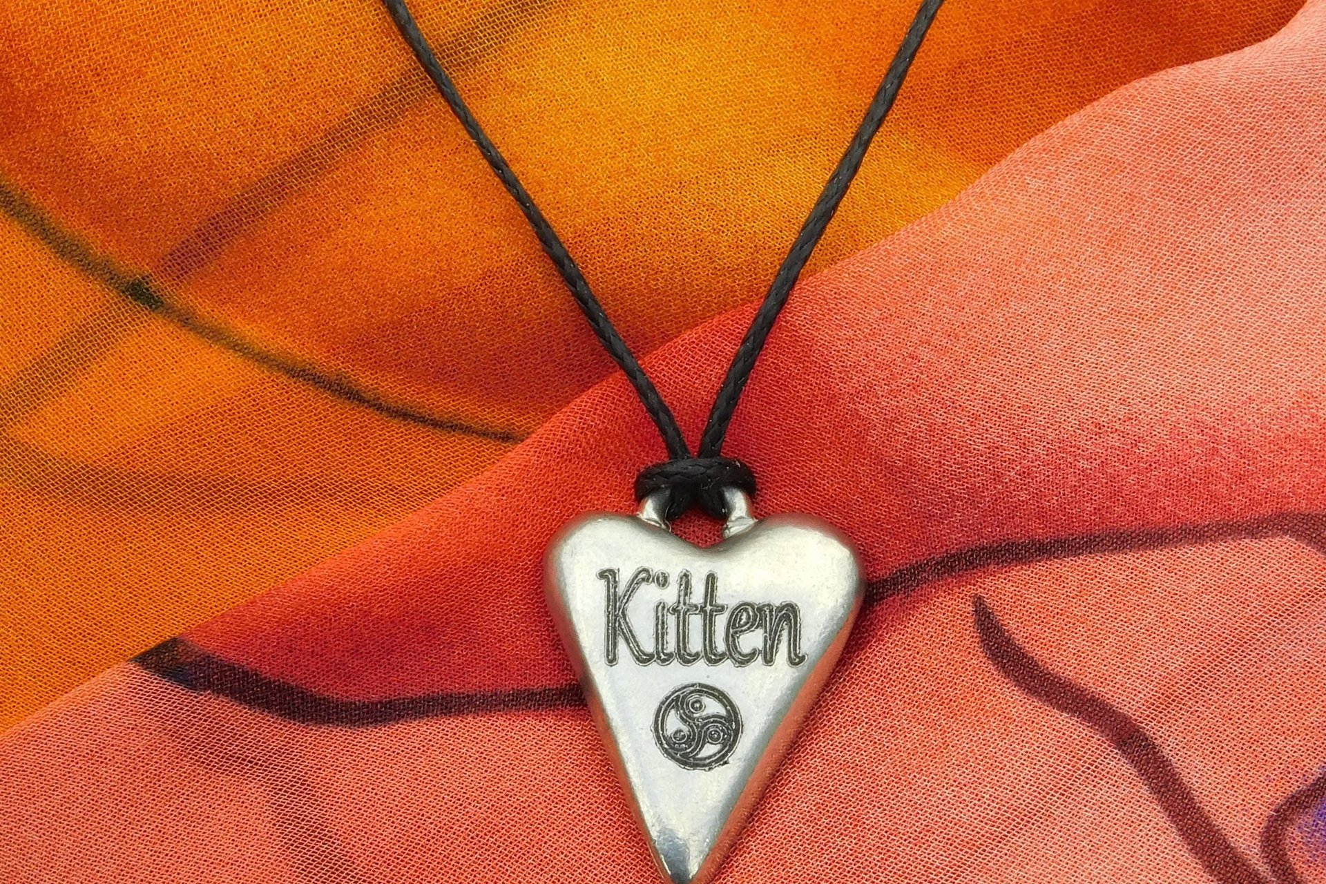 BDSM Kitten Pendant, Erotic Sub Gift. Adjustable Waxed Cord. Hand Cast Pewter.