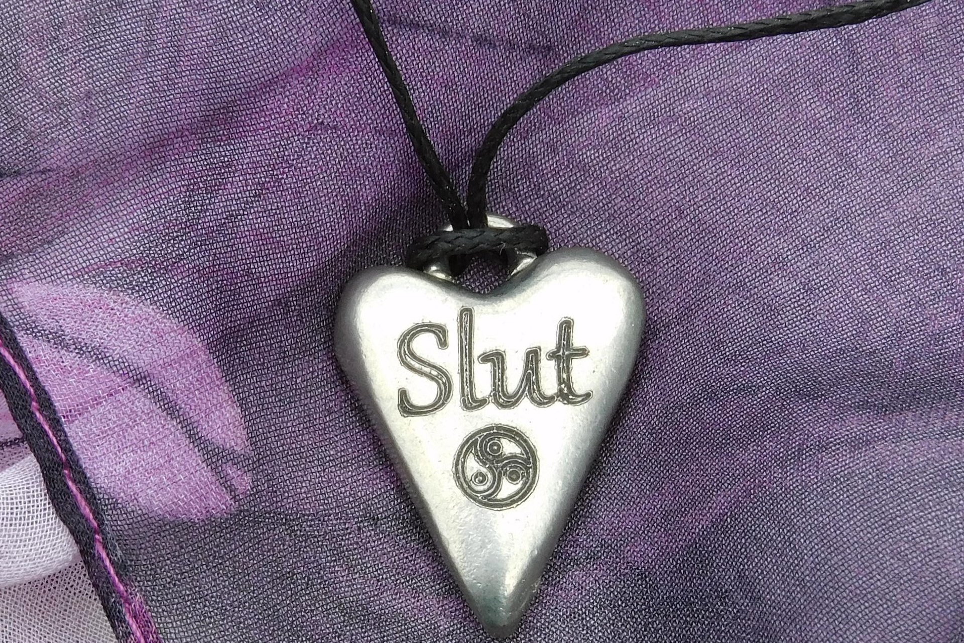BDSM Slut Pendant, Erotic Sub Gift. Adjustable Waxed Cord. Hand Cast Pewter.