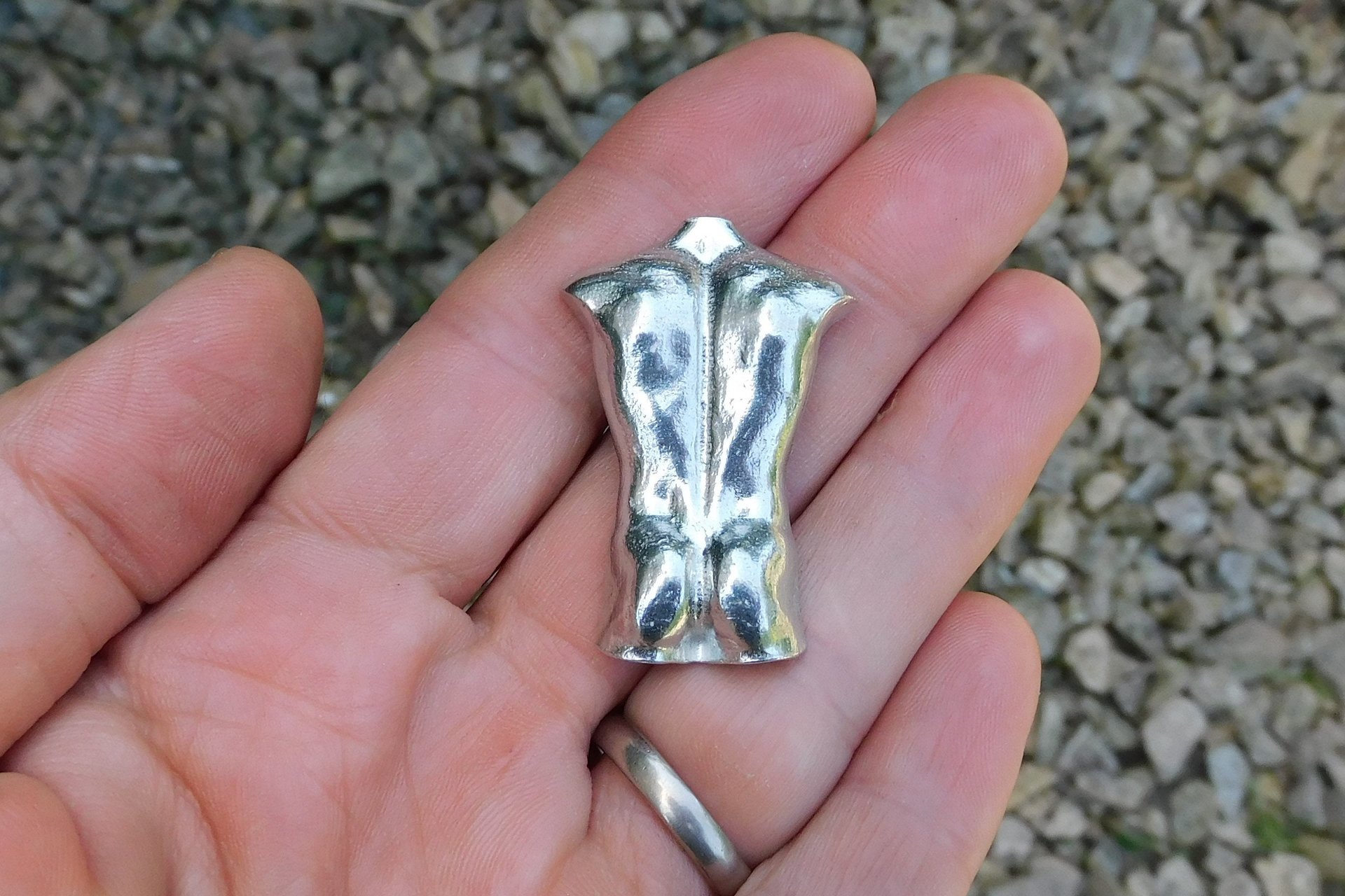 Male Torso Brooch - Front View. Hand Cast Pewter.