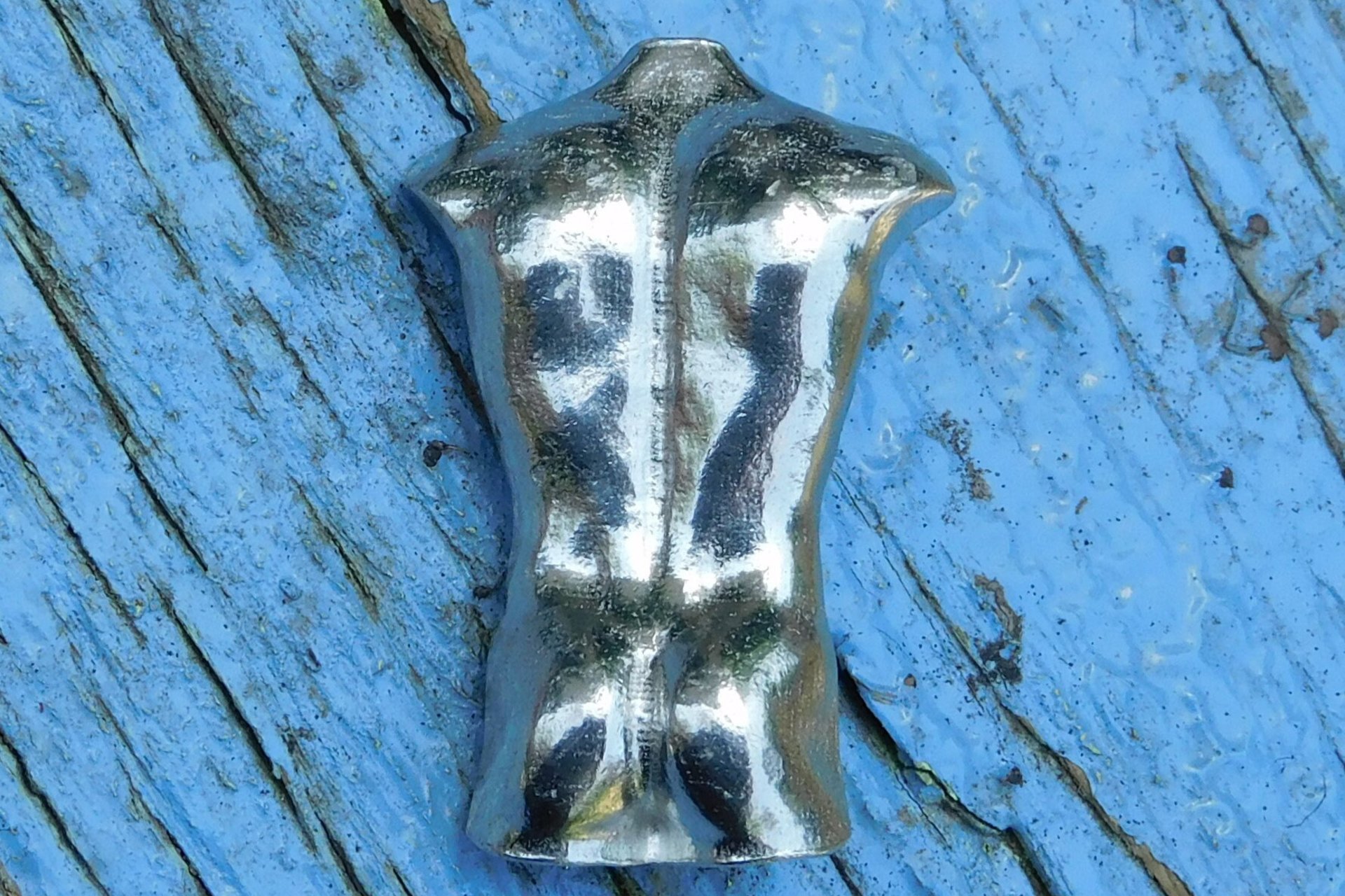 Male Torso Brooch - Front View. Hand Cast Pewter.