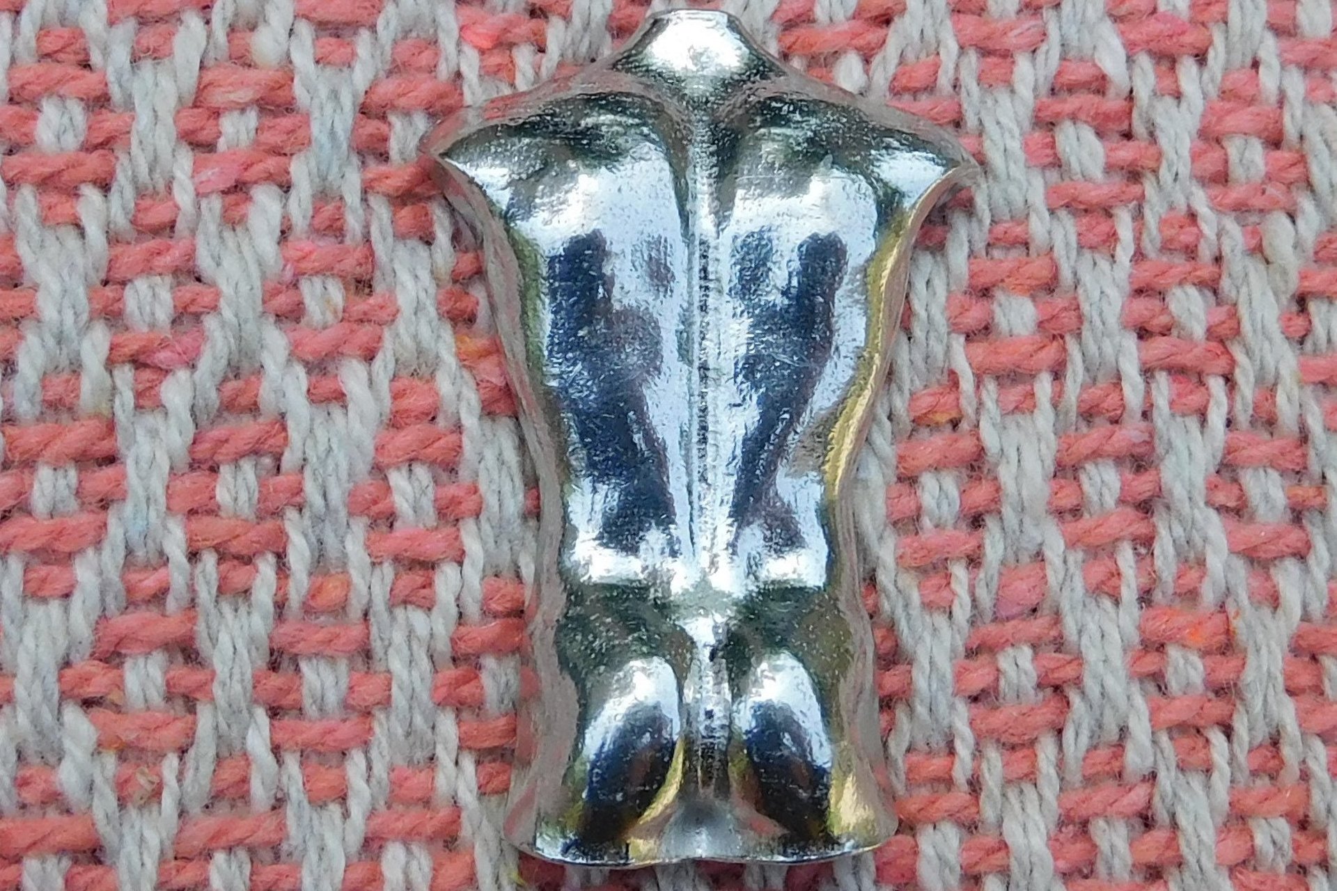 Male Torso Brooch - Front View. Hand Cast Pewter.