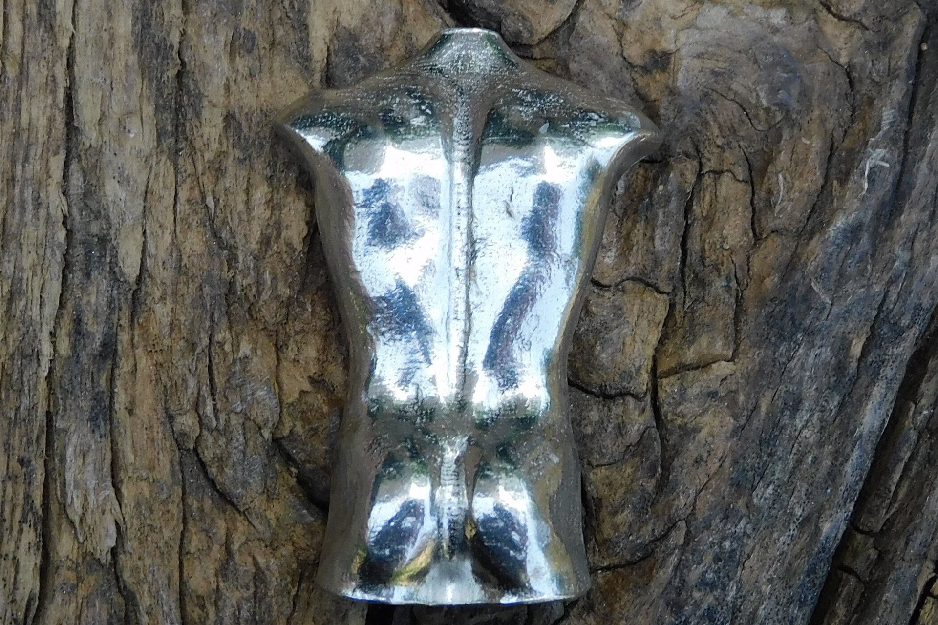 Male Torso Brooch - Front View. Hand Cast Pewter.