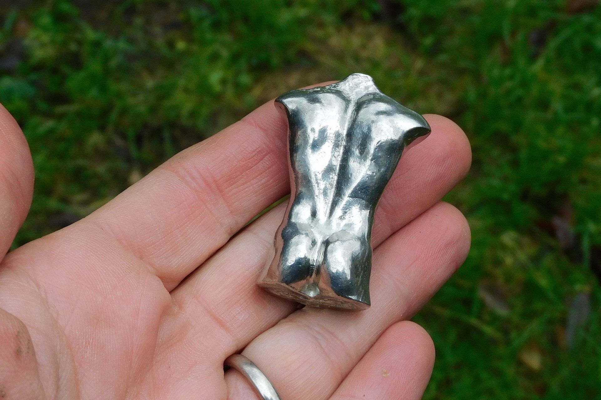 Male Torso with Erection. Hand Cast Pewter.