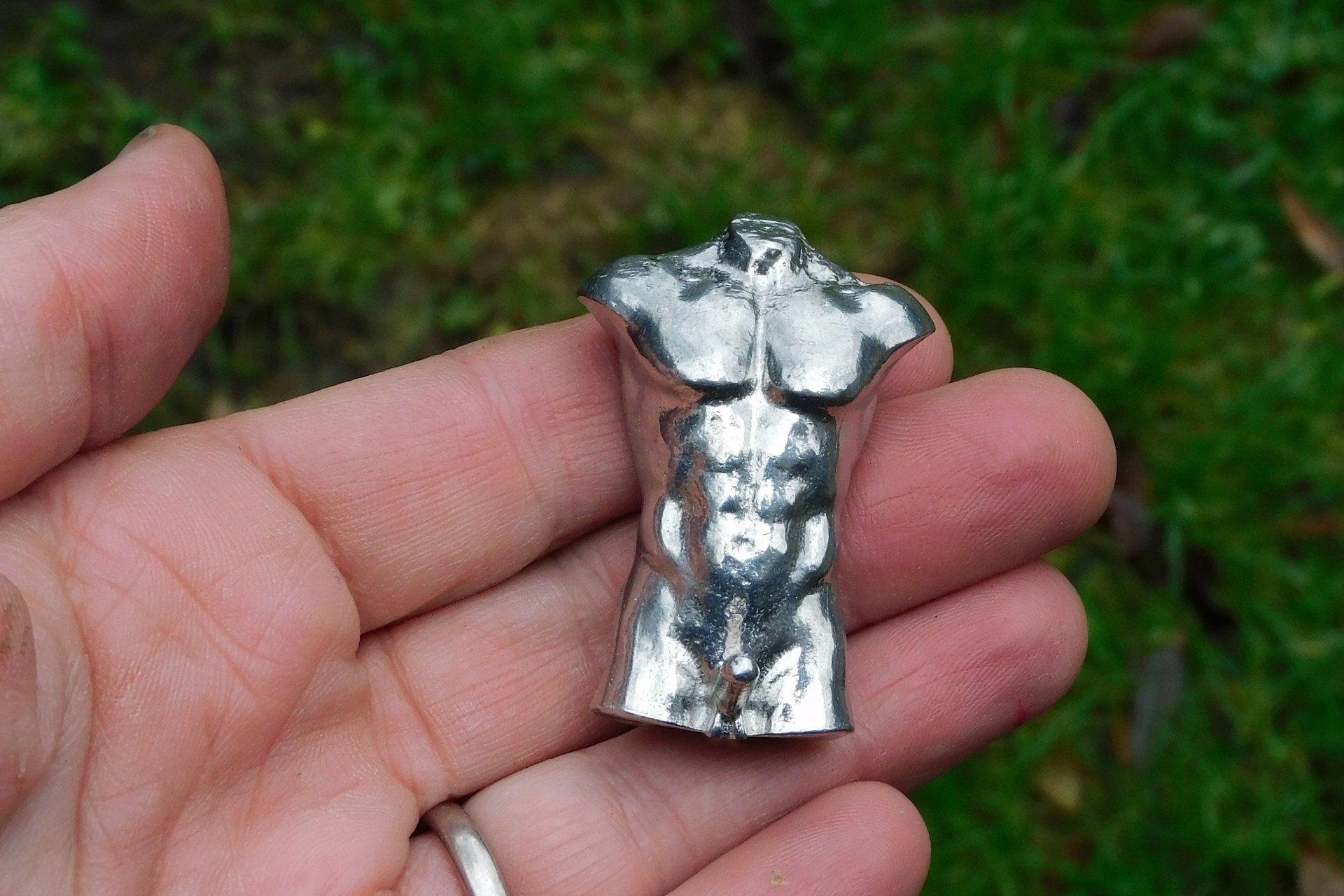Male Torso with Erection. Hand Cast Pewter.