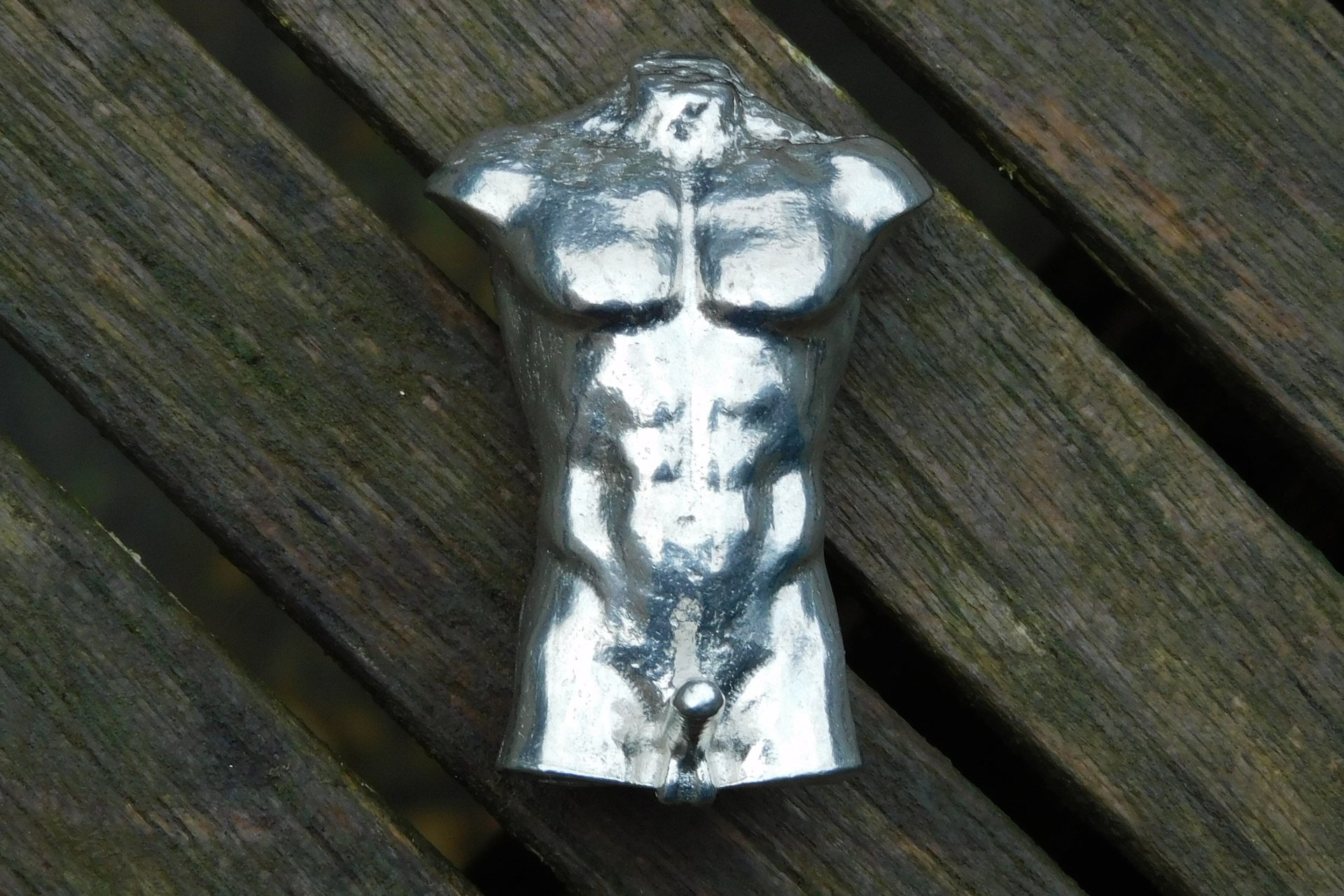 Male Torso with Erection. Hand Cast Pewter.
