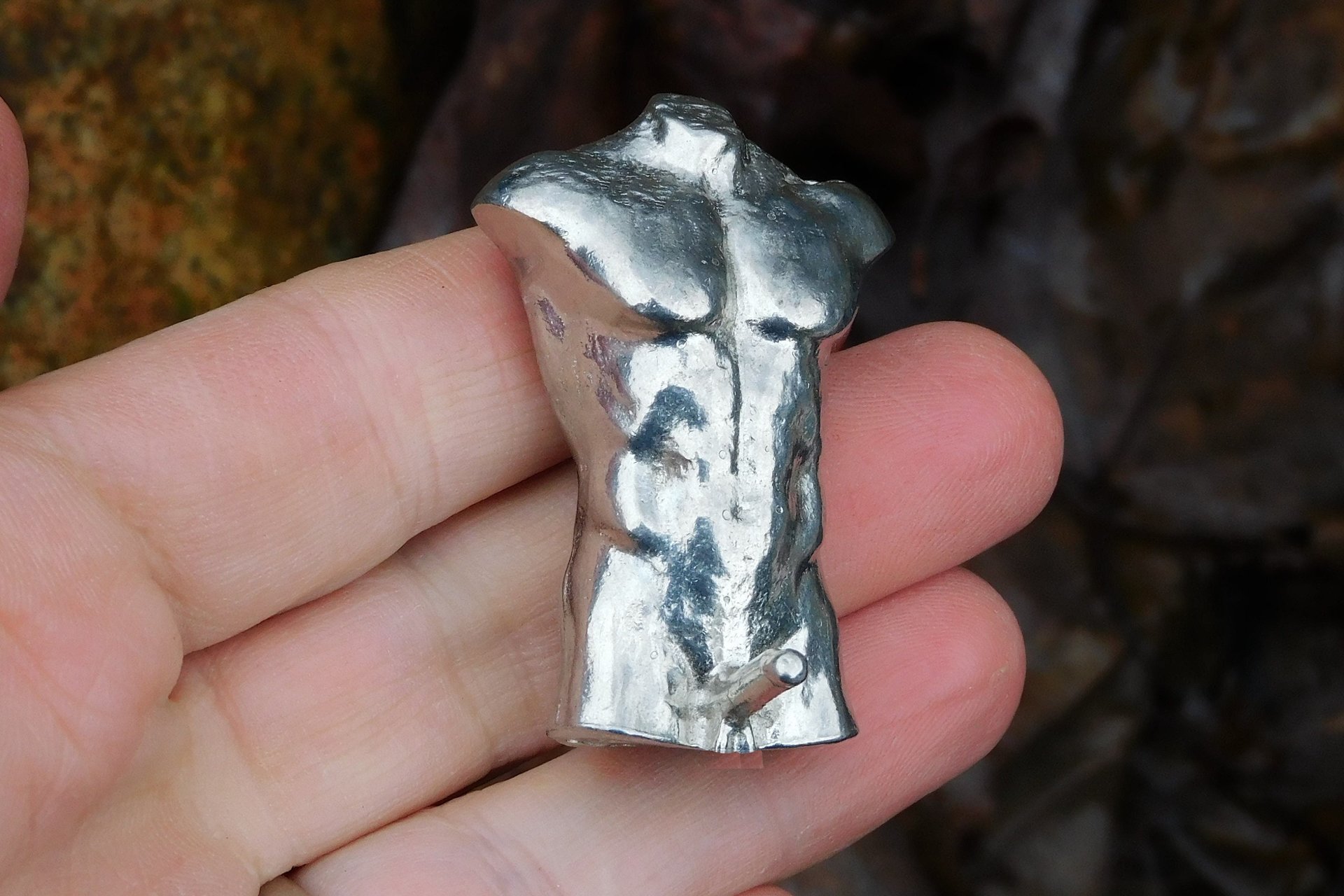 Male Torso with Erection. Hand Cast Pewter.