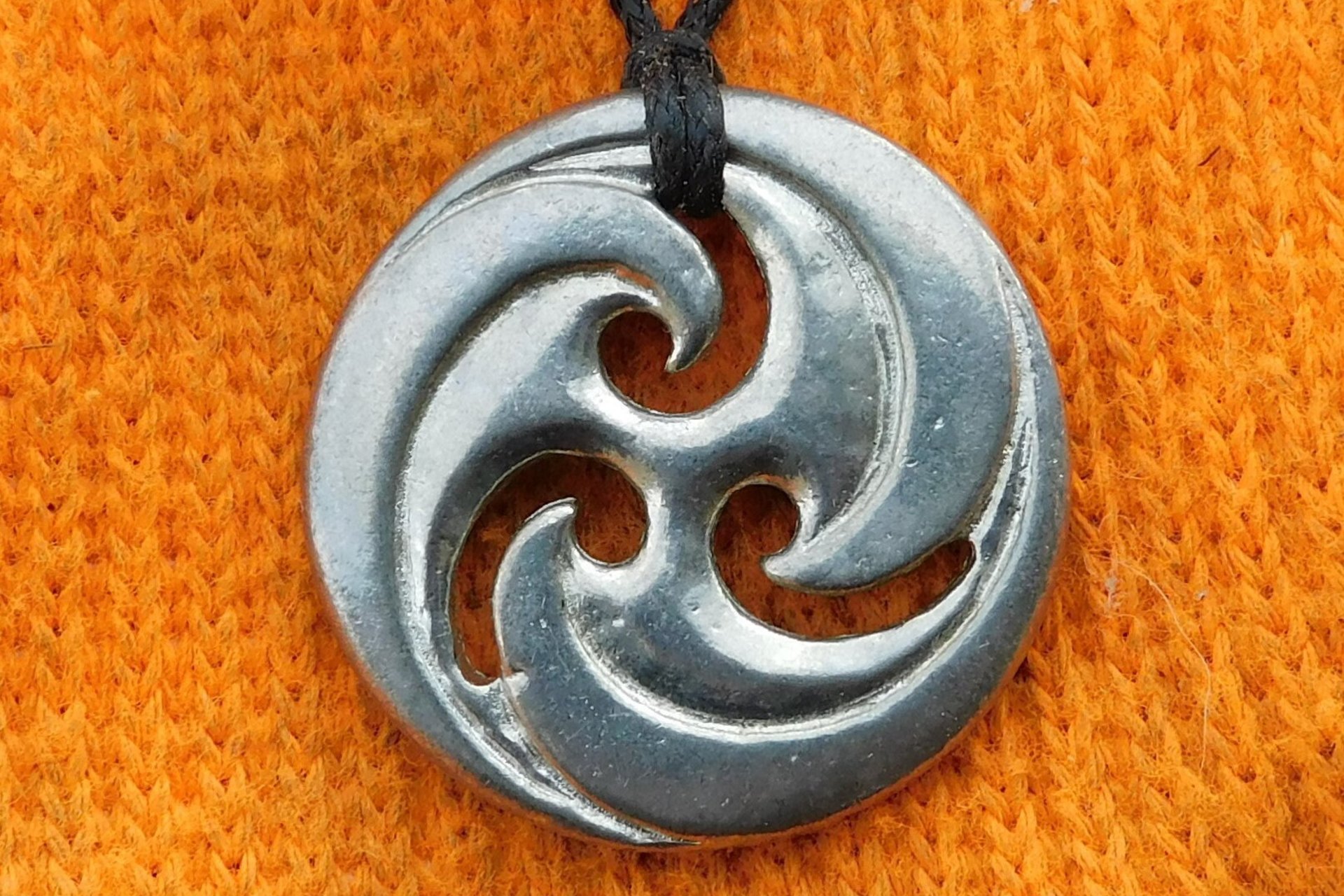 BDSM Triskele Pendant – Adjustable Cord. Hand Cast Pewter.
