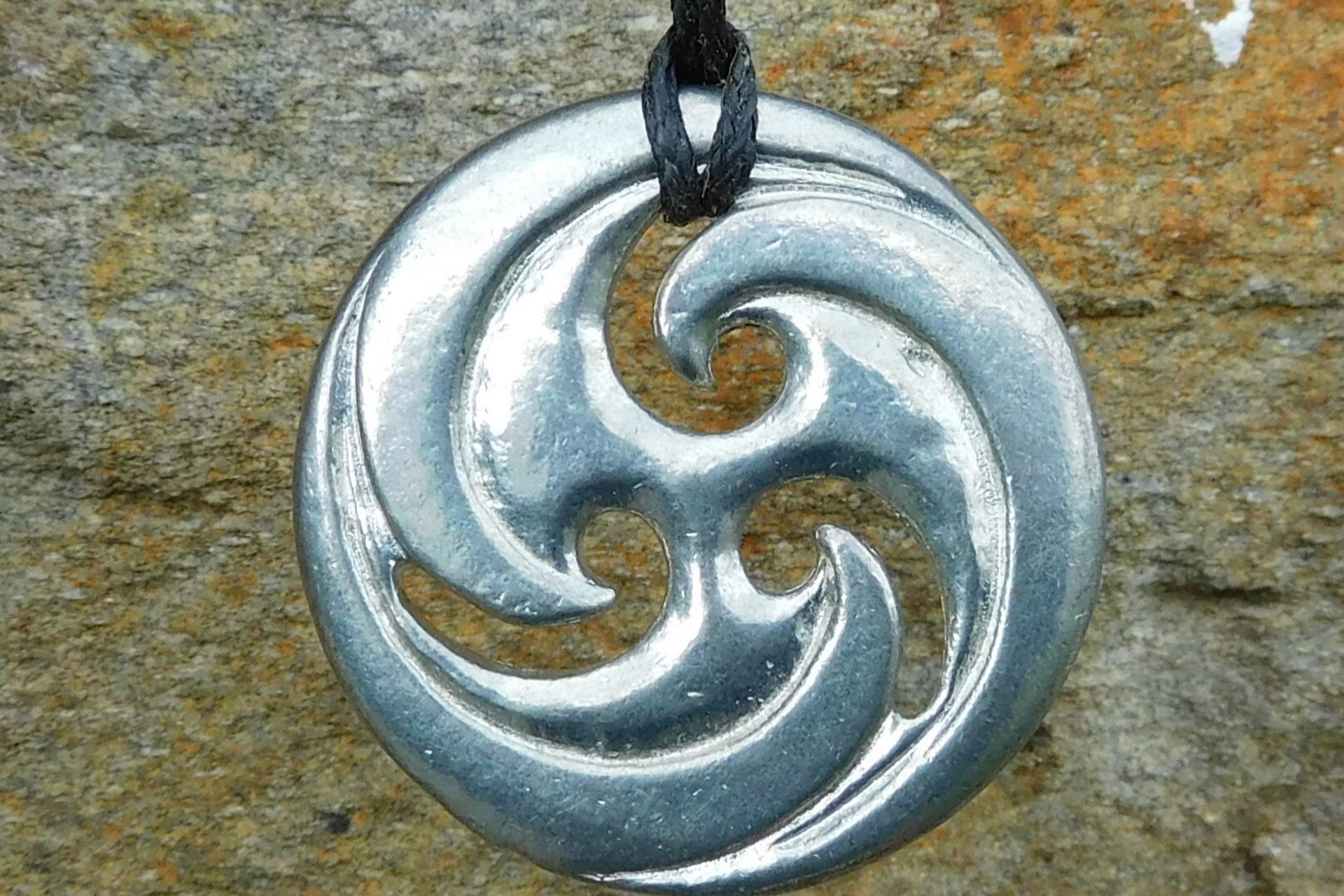 BDSM Triskele Pendant – Adjustable Cord. Hand Cast Pewter.