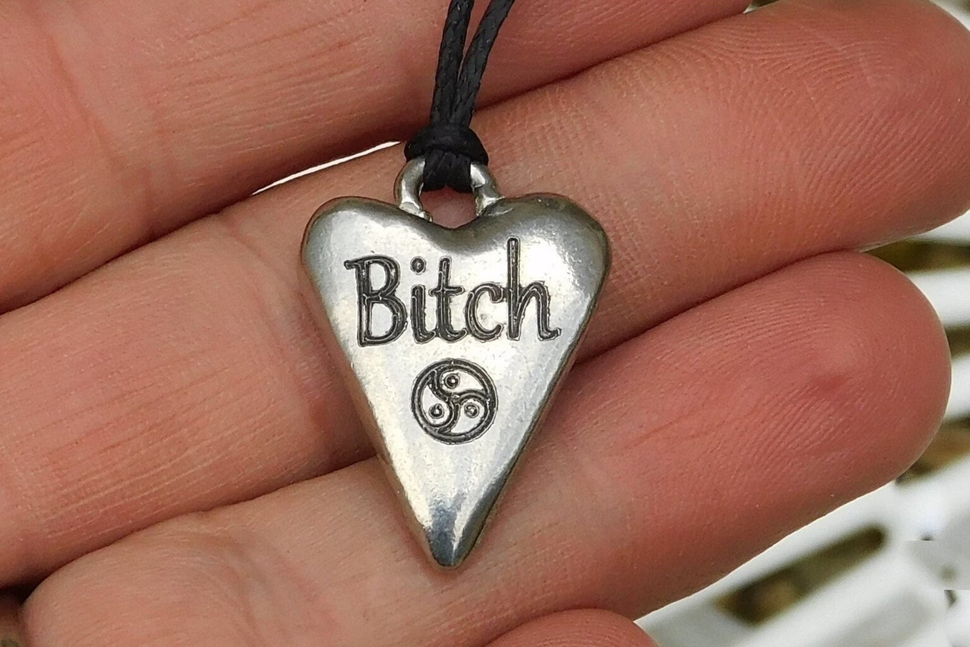 BDSM Bitch Pendant, Erotic Sub Gift. Adjustable Waxed Cord. Hand Cast Pewter.