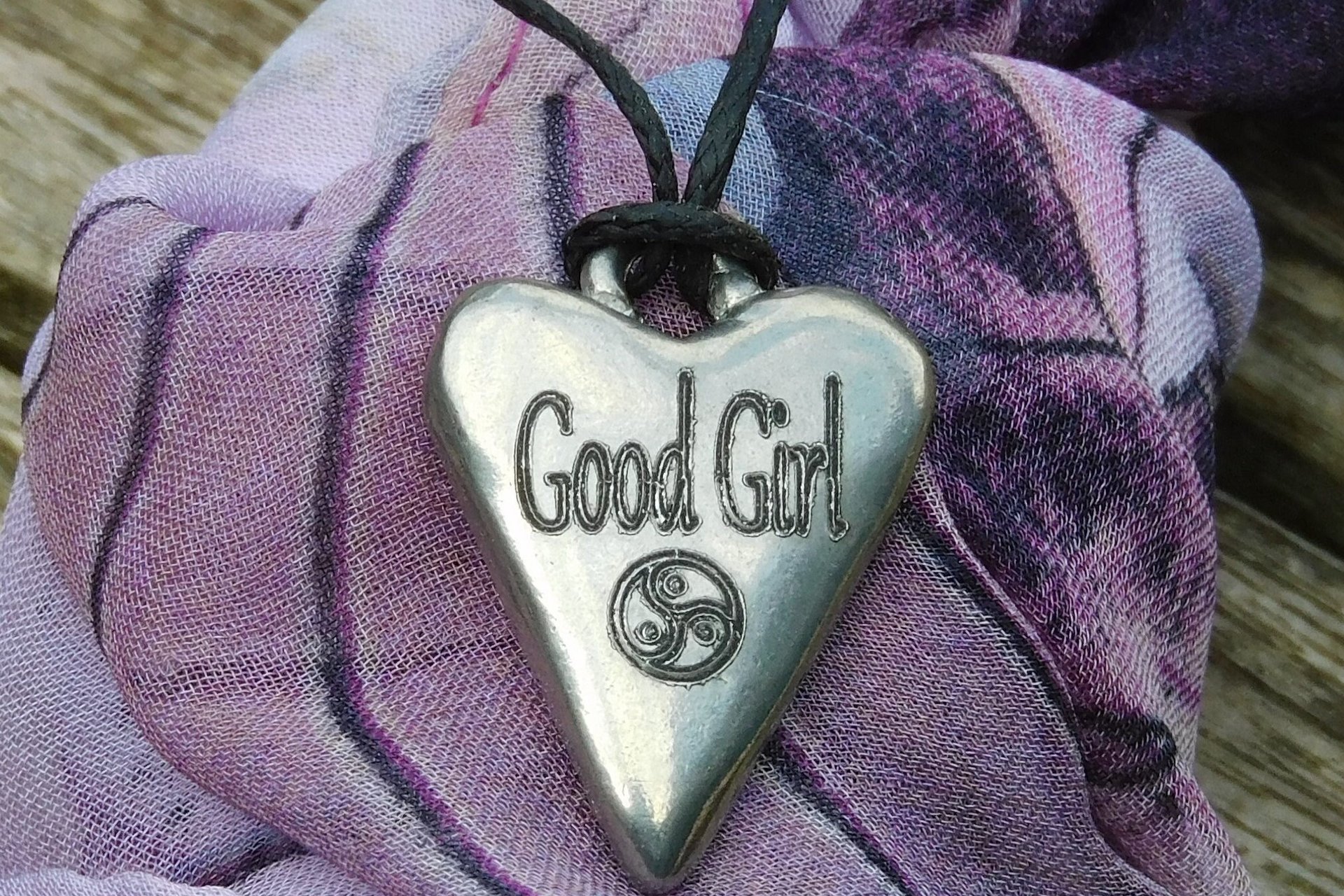 BDSM Good Girl Pendant, Erotic Sub Gift. Adjustable Waxed Cord. Hand Cast Pewter.