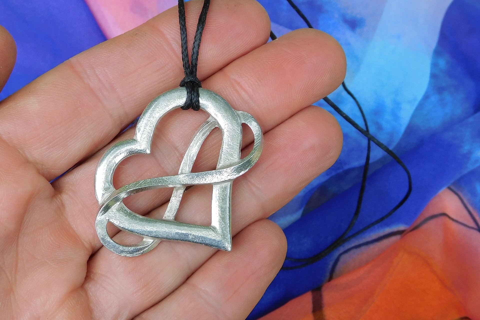 Heart and Infinity Pendant – Eternal Love Symbol. Hand Cast Pewter