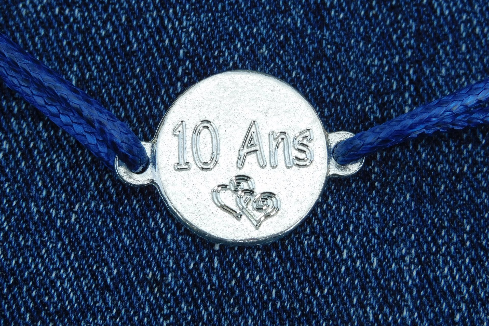 Bracelet en étain pour les noces de 10 Ans (noces d'étain); Gravure "10 Ans"; taille et couleur personnalisables