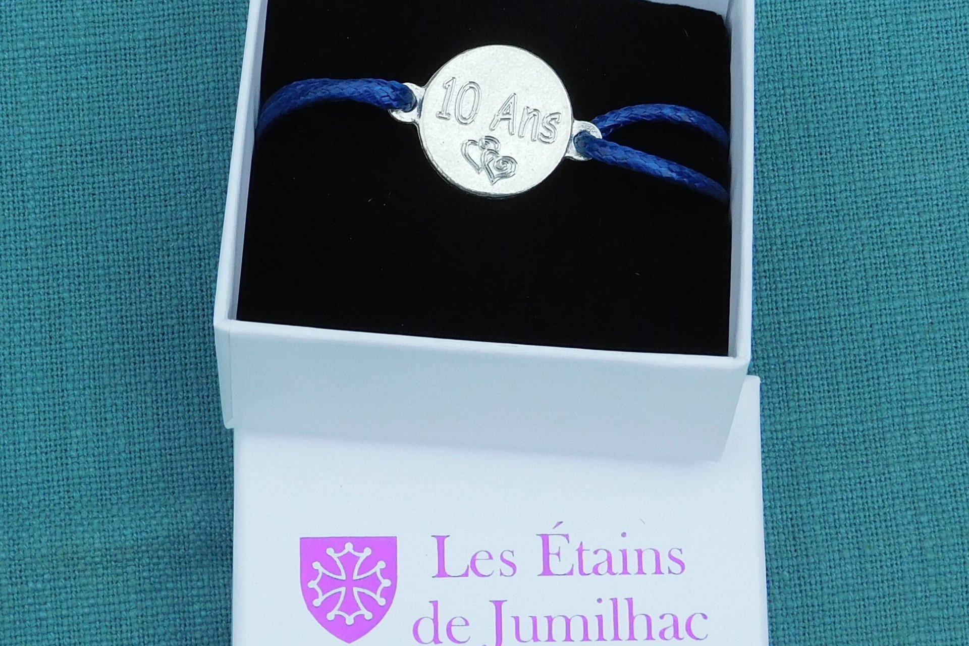 Bracelet en étain pour les noces de 10 Ans (noces d'étain); Gravure "10 Ans"; taille et couleur personnalisables