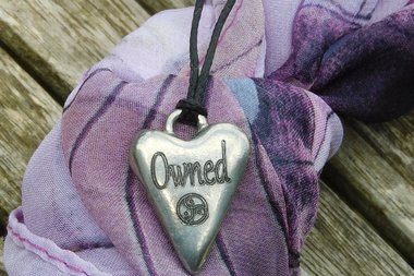 BDSM Owned Pendant, Erotic Sub Gift. Adjustable Waxed Cord. Hand Cast Pewter.
