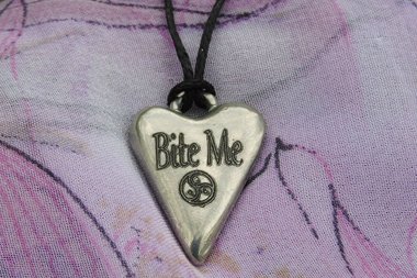 BDSM Bite Me Pendant, Erotic Sub Gift. Adjustable Waxed Cord. Hand Cast Pewter.