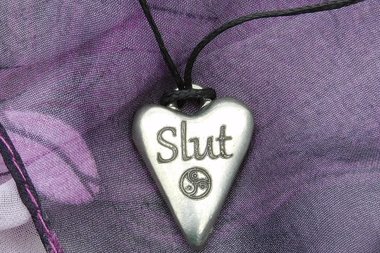 BDSM Slut Pendant, Erotic Sub Gift. Adjustable Waxed Cord. Hand Cast Pewter.