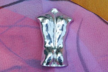 Male Torso Brooch - Front View. Hand Cast Pewter.