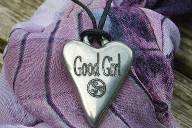 BDSM Good Girl Pendant, Erotic Sub Gift. Adjustable Waxed Cord. Hand Cast Pewter.