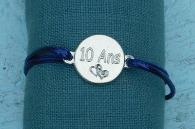 Bracelet en étain pour les noces de 10 Ans (noces d'étain); Gravure "10 Ans"; taille et couleur personnalisables